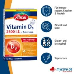 Abtei Vitamin D3 2500 I.E. Mini-Tabletten, 50 St