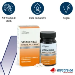 Activplus Vitamin D3 5000 I.E.+K2 Depot Tabletten, 180 St