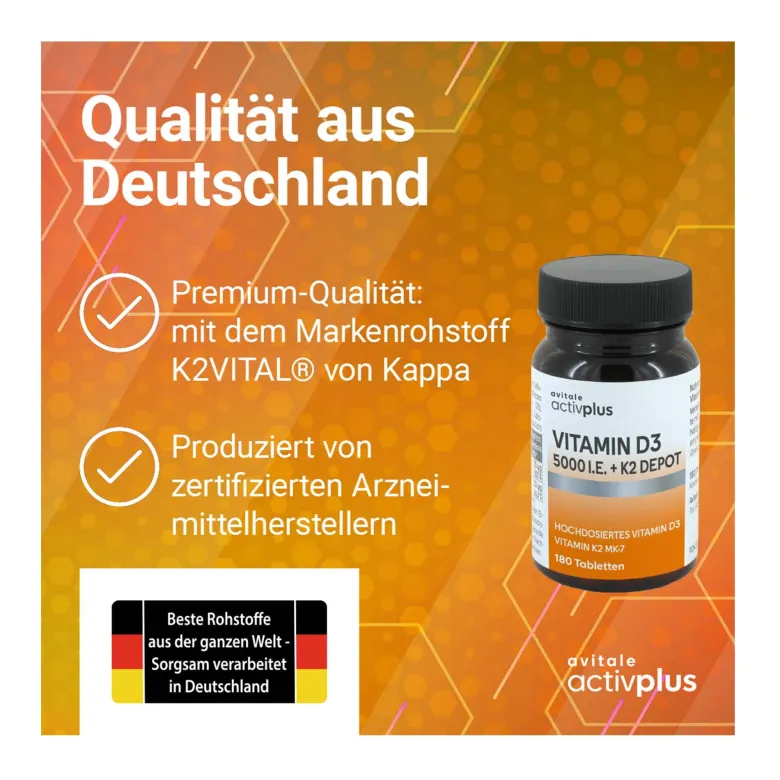 Activplus Vitamin D3 5000 I.E.+K2 Depot Tabletten, 180 St