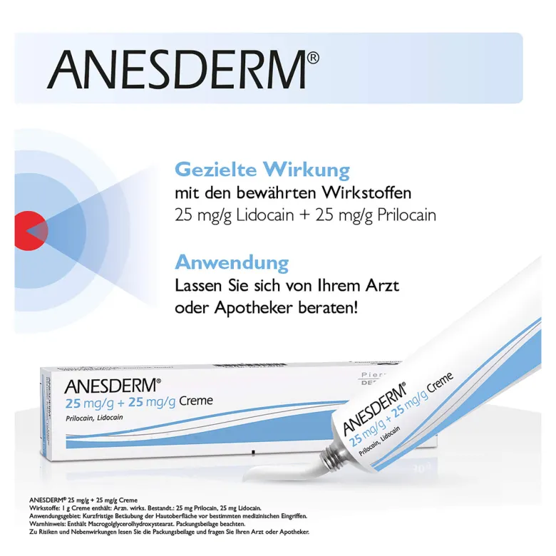 Anesderm 25 mg/g + 25 mg/g Creme + 10 Pflaster, 5X5 g