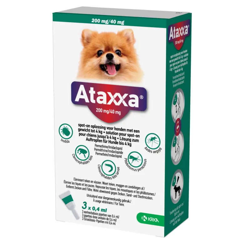 Ataxxa 200 mg/40 mg Lösung zum Auftropfen für Hunde bis 4 kg, 3 St