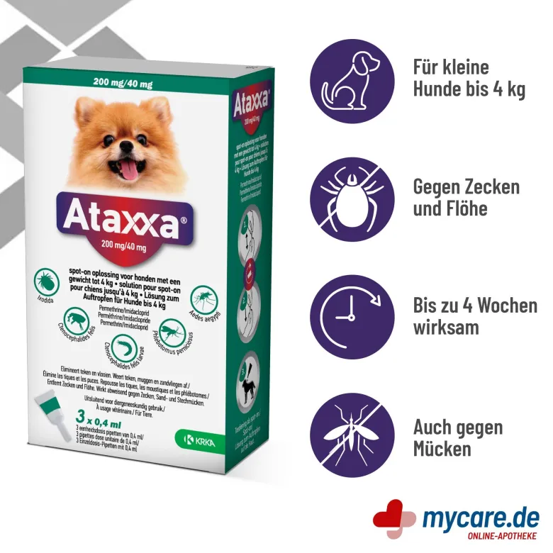 Ataxxa 200 mg/40 mg Lösung zum Auftropfen für Hunde bis 4 kg, 3 St