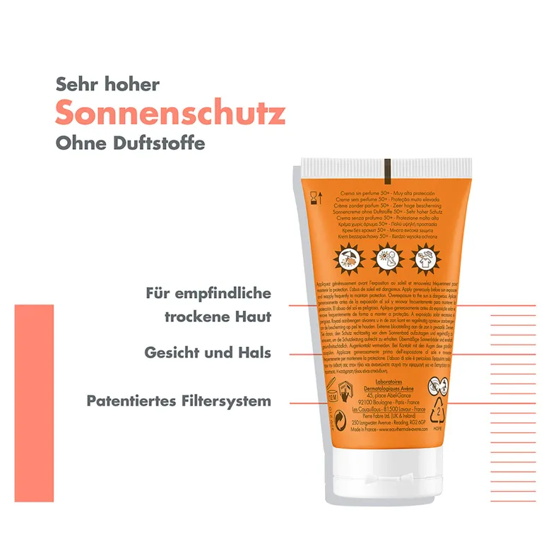Avene Sonnencreme SPF 50+ ohne Duftstoffe, 50 ml