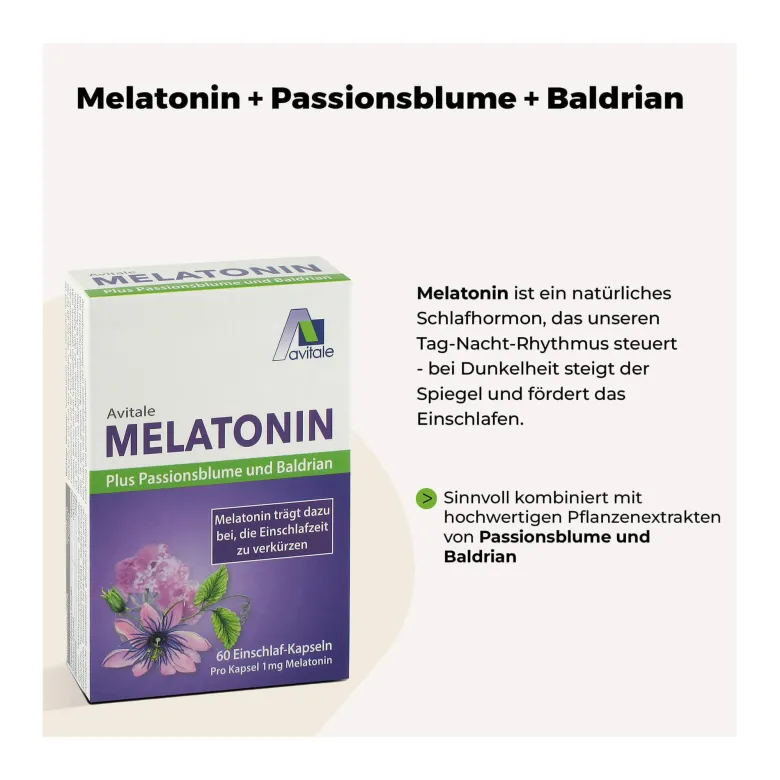 Avitale Melatonin+Passionsblume+Baldrian Kapseln, 60 St