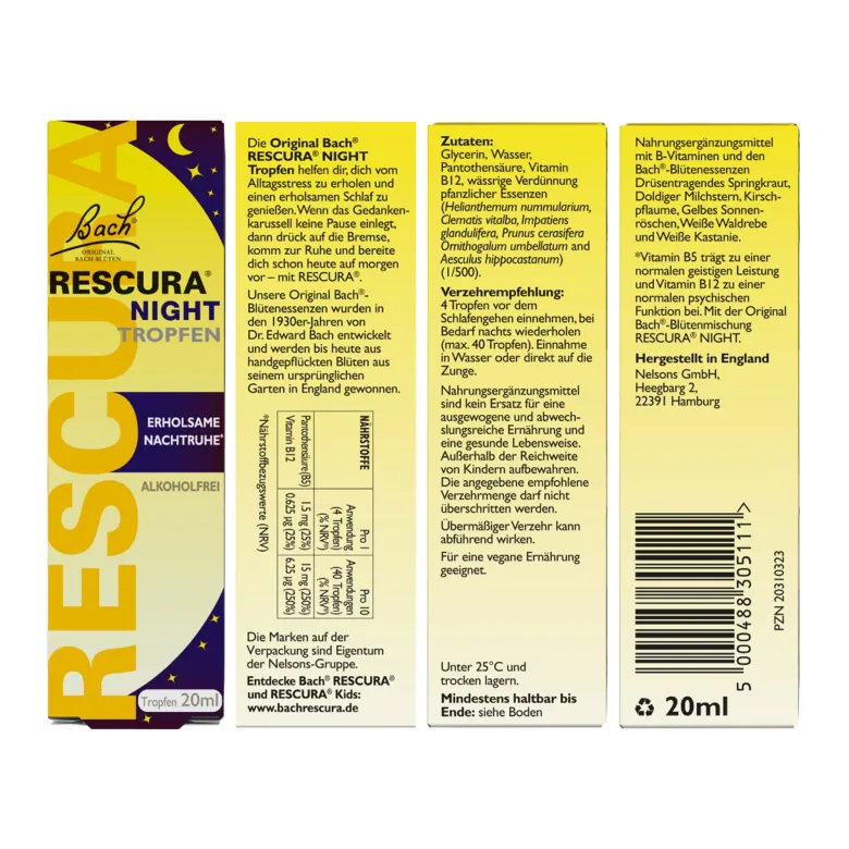 Bach Rescura Night Tropfen alkoholfrei, 20 ml