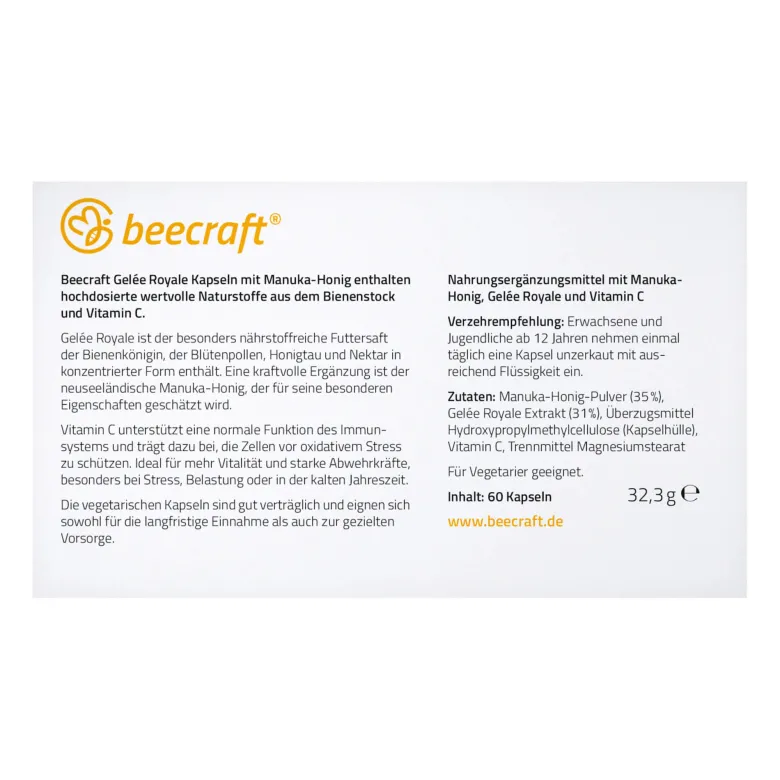 Beecraft Gelee Royale mit Manuka-Honig, 60 St
