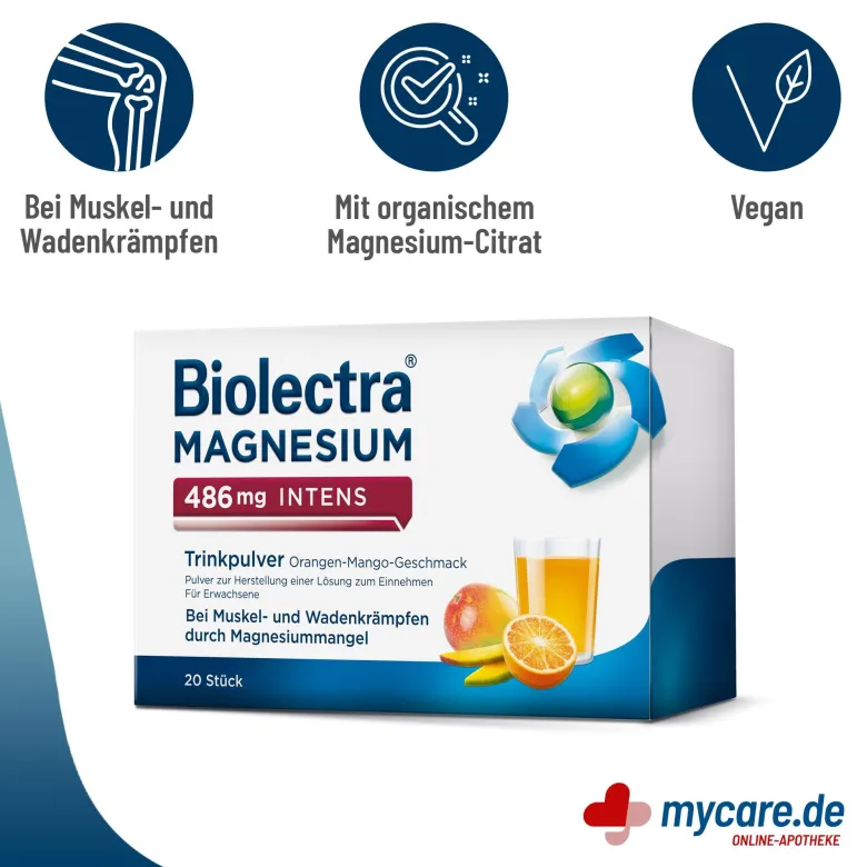 Biolectra Magnesium 486 mg intens Trinkpulver Orangen-Mango, 20 St