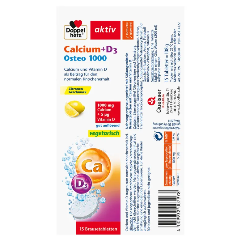 Doppelherz aktiv Calcium+D3 Osteo Brausetabletten, 15 St