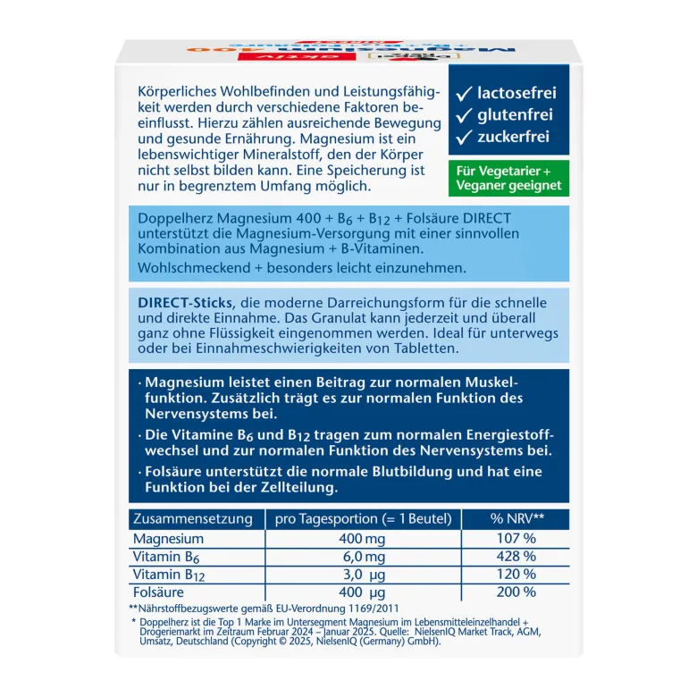 Doppelherz aktiv Magnesium+B6+B12+Folsäure 400 DIRECT, 24 g