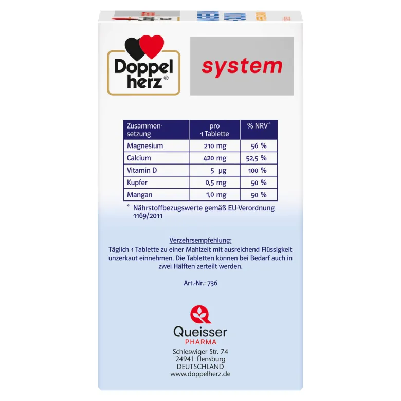 Doppelherz Magnesium + Calcium + Kupfer + Mangan system, 60 St