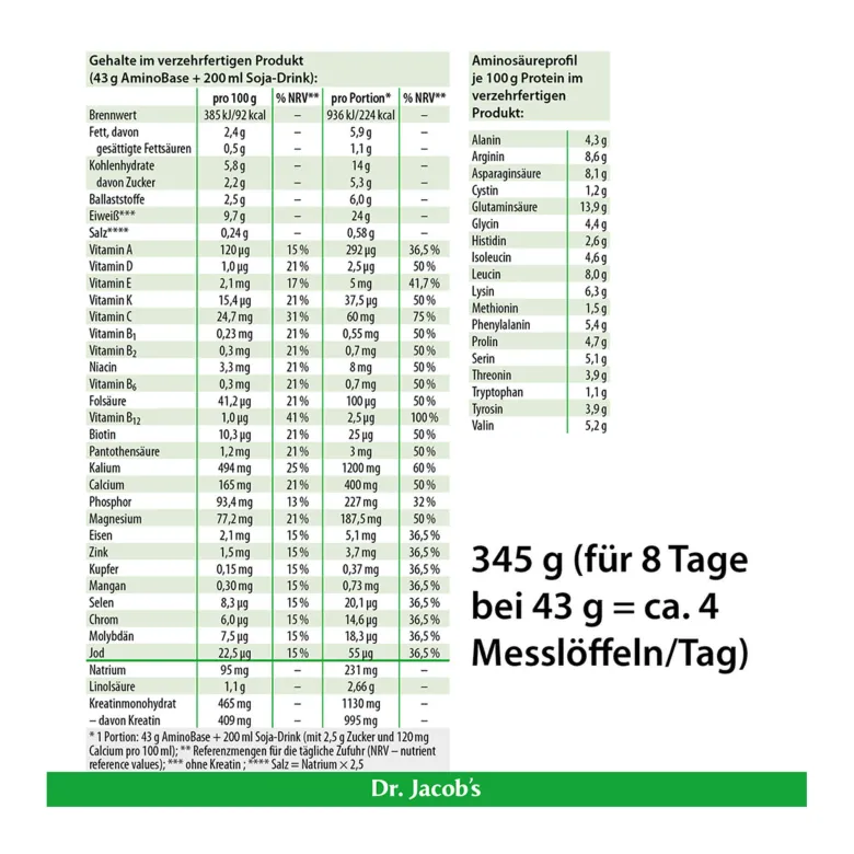 Dr. Jacob's AminoBase Diät Protein Fasten Kur vegan, 345 g