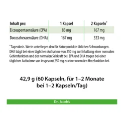 Dr. Jacob's DHA-EPA-Algenöl Kapseln Omega-3-Fettsäuren vegan, 60 St