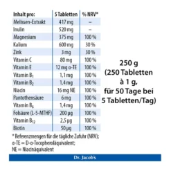 Dr. Jacob's Melissen-Basentabletten B-Vitamine Mineralstoffe, 250 St