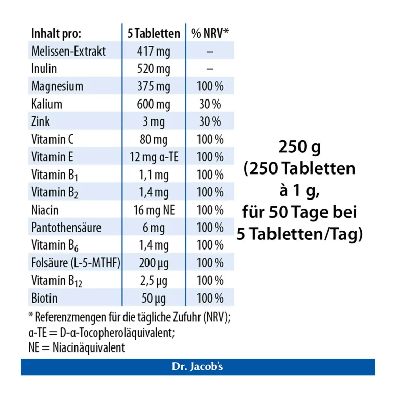 Dr. Jacob's Melissen-Basentabletten B-Vitamine Mineralstoffe, 250 St