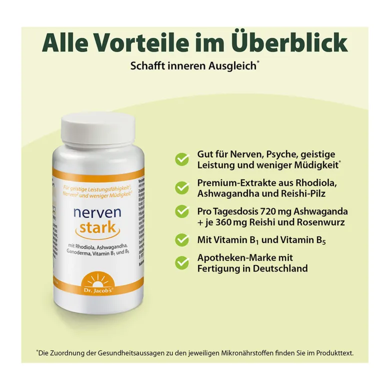 Dr. Jacob's nervenstark mit Rhodiola Ashwaganda Reishi-Pilz, 100 St