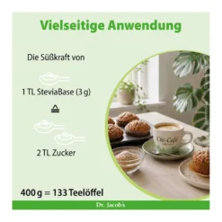 Dr. Jacob's SteviaBase Zuckerersatz Erythrit Xylit Stevia, 400 g