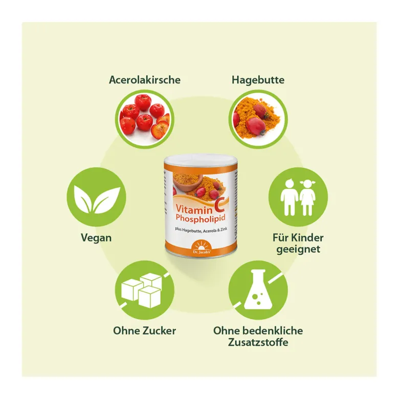 Dr. Jacob's Vitamin-C-Phospholipid Pulver Hagebutte Acerola, 150 g