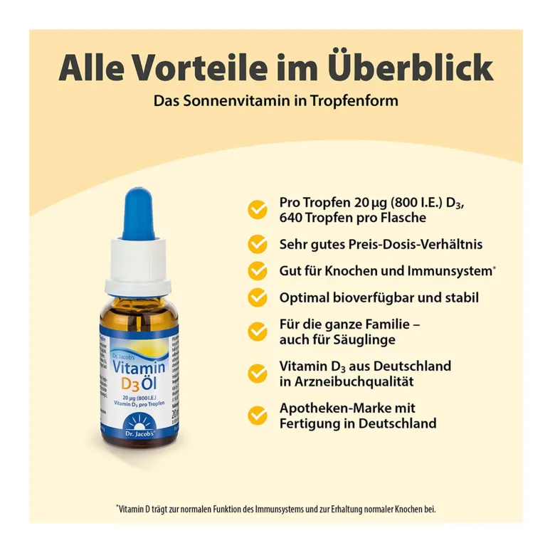 Dr. Jacob's Vitamin D3 Öl 640 Tropfen 800 IE D3 vegetarisch, 20 ml