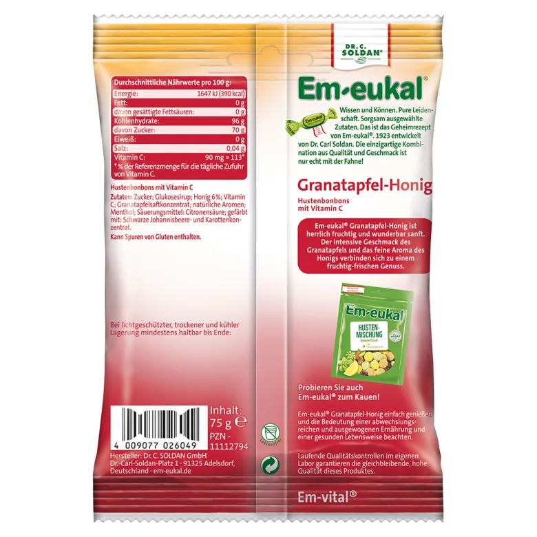 Em-eukal Bonbons Granatapfel-Honig zuckerhaltig, 75 g
