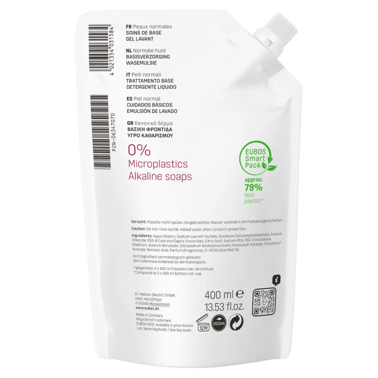 Eubos BASIS PFLEGE Flüssig Wasch + Dusch rot Nachfüllbeutel, 400 ml