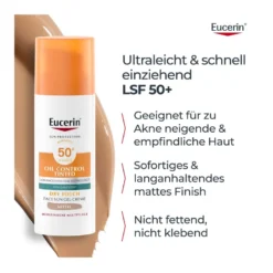 Eucerin Sun Oil Control Getönte Face Gel-Creme LSF50+ Mittel, 50 ml