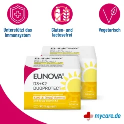 Eunova DuoProtect D3 + K2 2000 I.E. Kapseln, 2X90 St