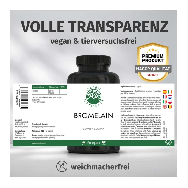 GREEN NATURALS Bromelain 500 mg vegane Kapseln, 150 St
