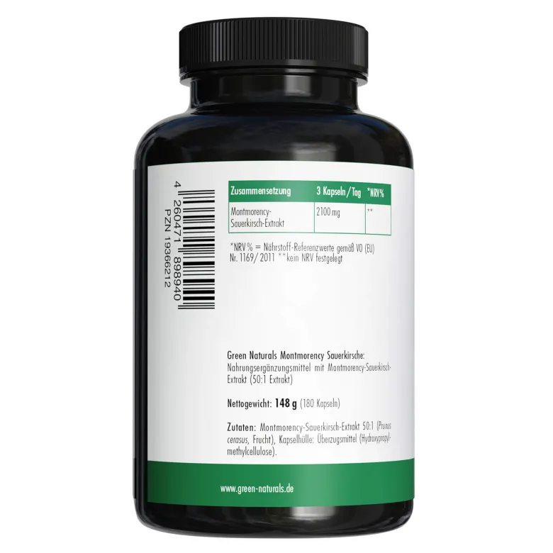 Green Naturals Cherry Montmorency Sauerkirsche Kapseln, 180 St