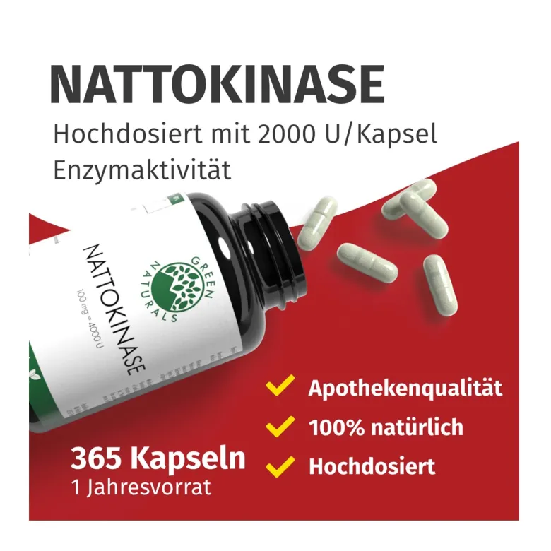Green Naturals Nattokinase 100 mg vegane Kapseln, 365 St