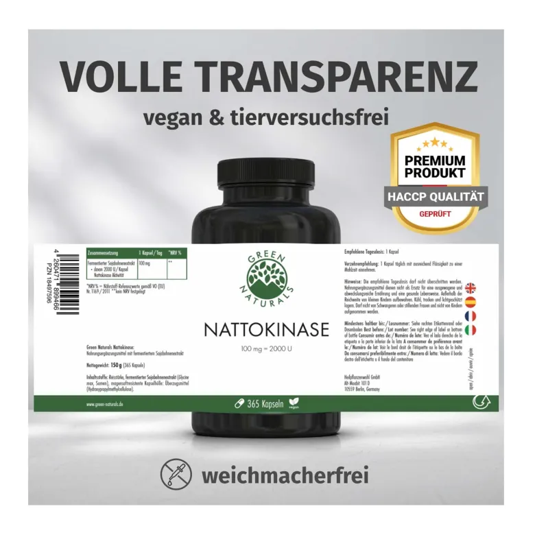 Green Naturals Nattokinase 100 mg vegane Kapseln, 365 St