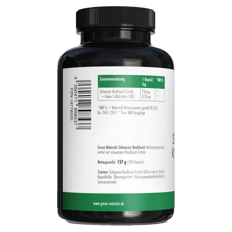 GREEN NATURALS Schwarzer Knoblauch vegane Kapseln, 180 St