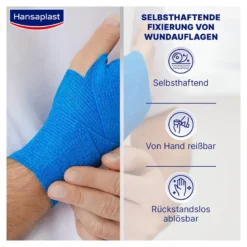 Hansaplast Selbsthaftende Fixierbinde 4 m x 6 cm blau, 1 St