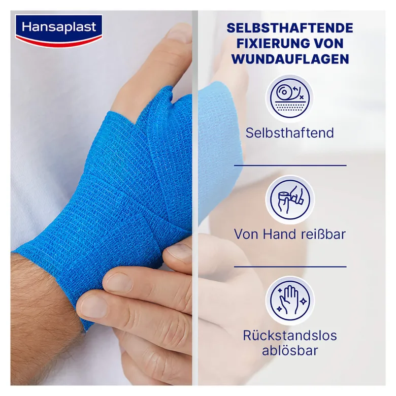 Hansaplast Selbsthaftende Fixierbinde 4 m x 6 cm blau, 1 St