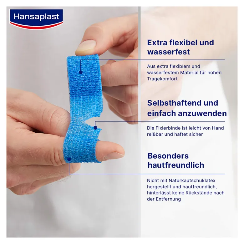 Hansaplast Selbsthaftende Fixierbinde 4 m x 6 cm blau, 1 St