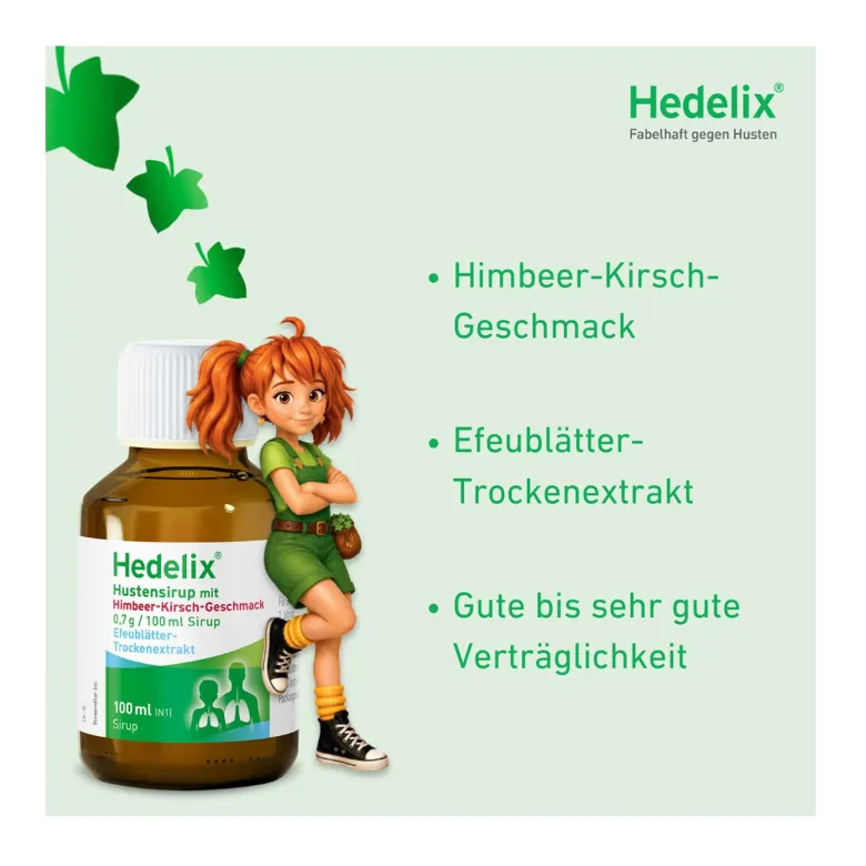 Hedelix Hustensirup mit Himbeer-Kirsch-Geschmack, 100 ml
