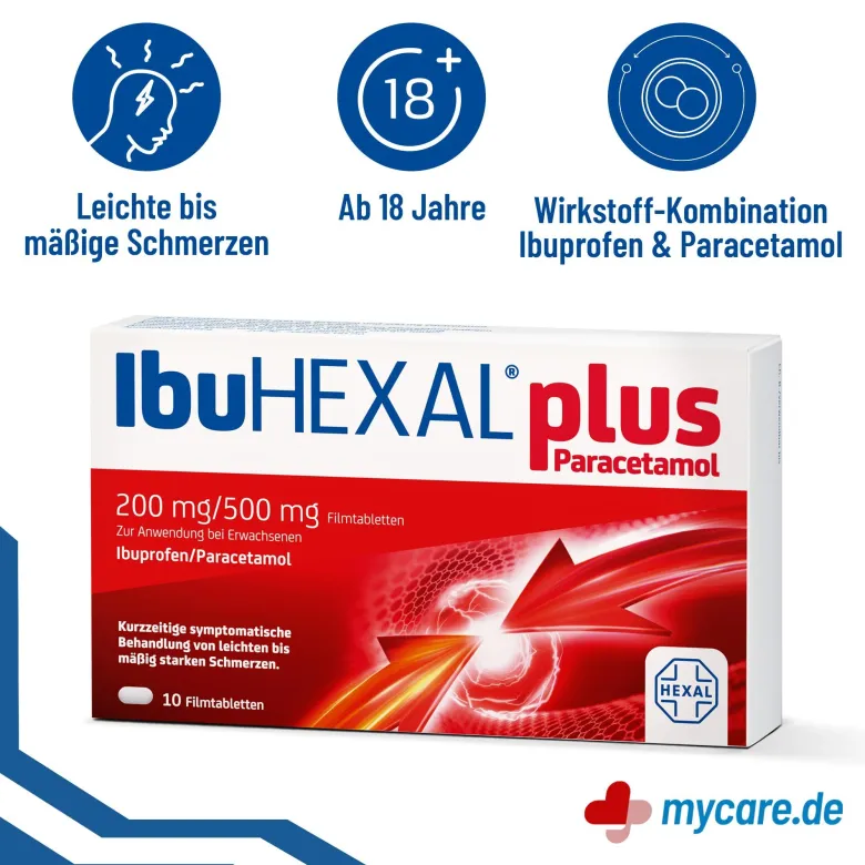 IbuHEXAL plus Paracetamol 200 mg/500 mg Filmtabletten, 10 St