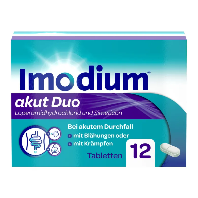 Imodium akut Duo 2 mg/125 mg Tabletten bei akutem Durchfall, 12 St