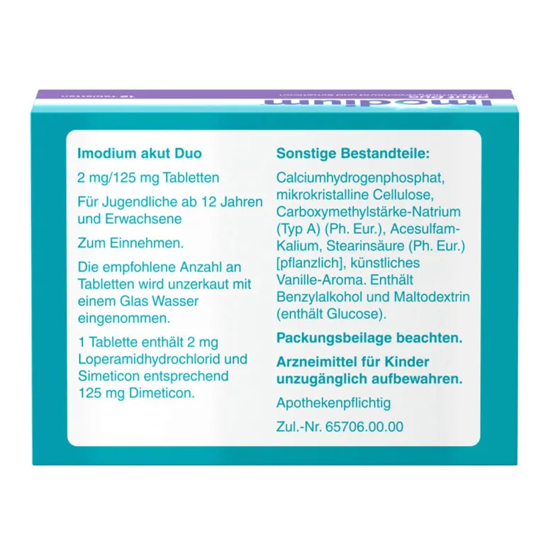 Imodium akut Duo 2 mg/125 mg Tabletten bei akutem Durchfall, 12 St