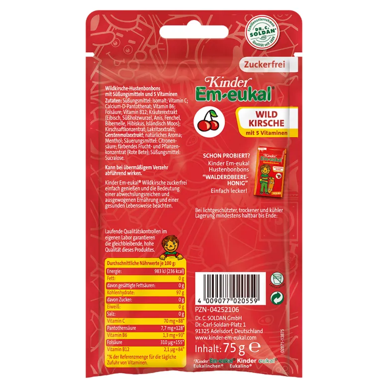 Kinder Em-eukal Wildkirsche ohne Zucker Hustenbonbons, 75 g