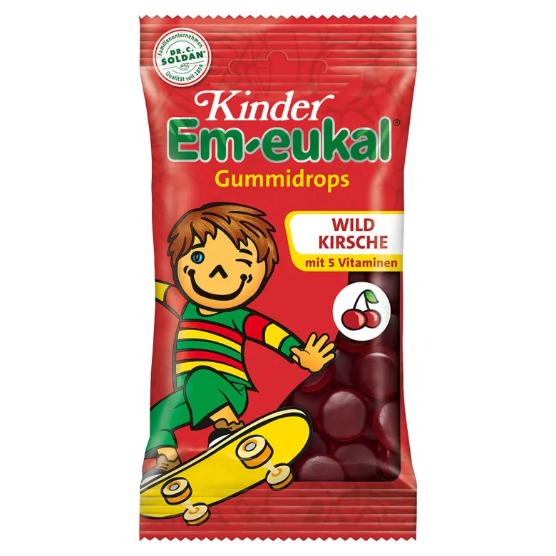 Kinder Em-eukal zuckerhaltige Gummidrops Wildkirsche, 75 g