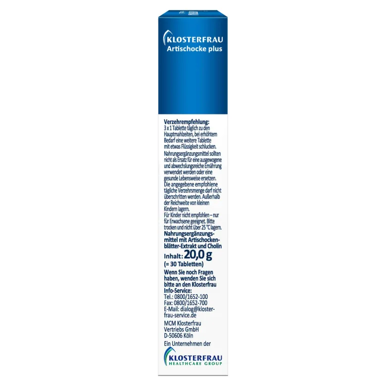 Klosterfrau Artischocke Verdauungshilfe plus Tabletten, 30 St