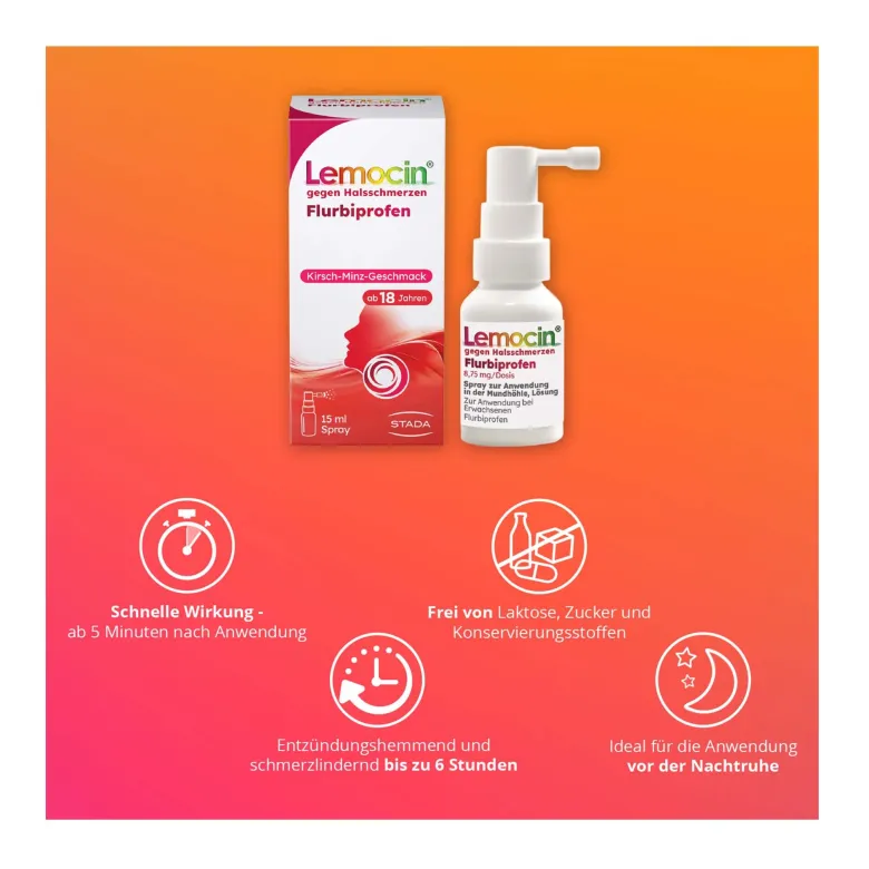 Lemocin Flurbiprofen Spray gegen Halsschmerzen, 15 ml