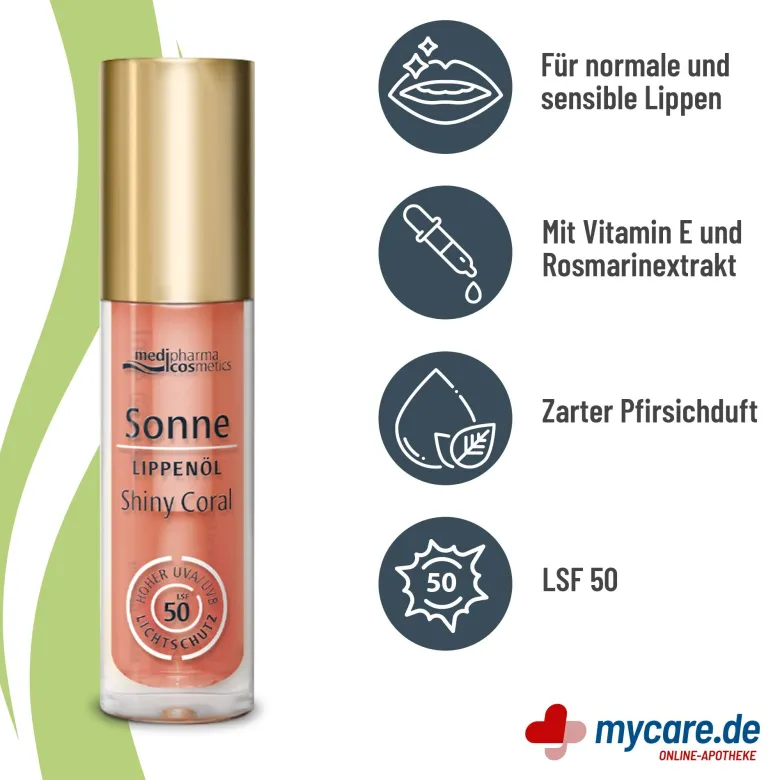 medipharma cosmetics Sonne Lippenöl Shiny Coral LSF 50, 4 ml