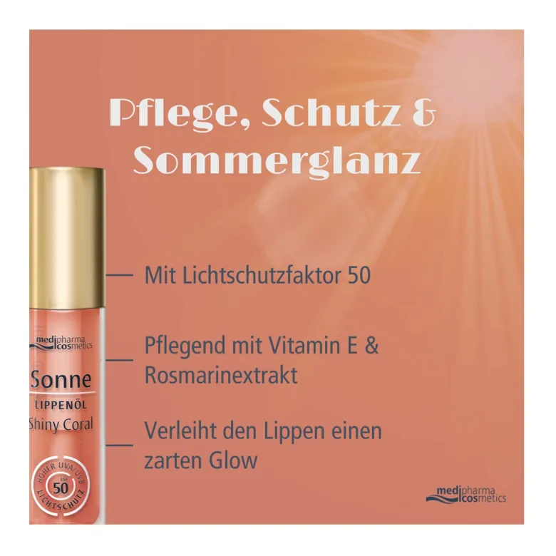 medipharma cosmetics Sonne Lippenöl Shiny Coral LSF 50, 4 ml