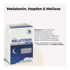 Melatonin 2 mg plus Hopfen und Melisse Kapseln, 120 St