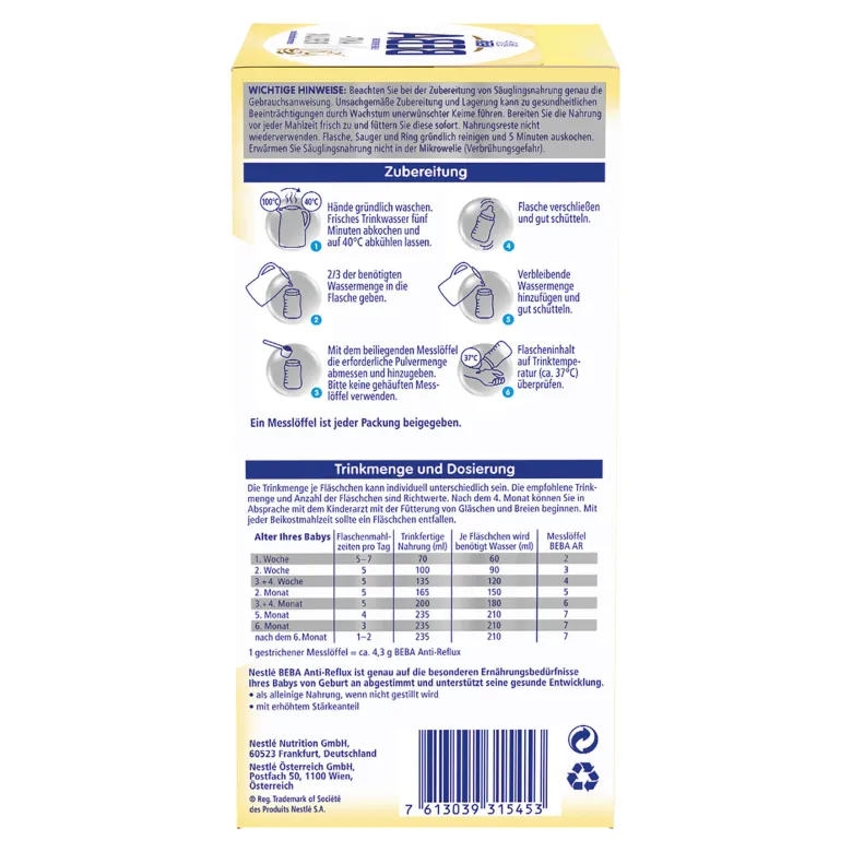 Nestle BEBA Anti-Reflux Pulver, 600 g