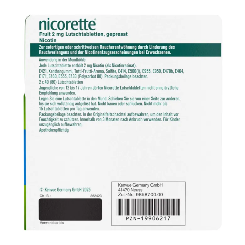 Nicorette Fruit 2 mg Lutschtabletten gepresst, 80 St