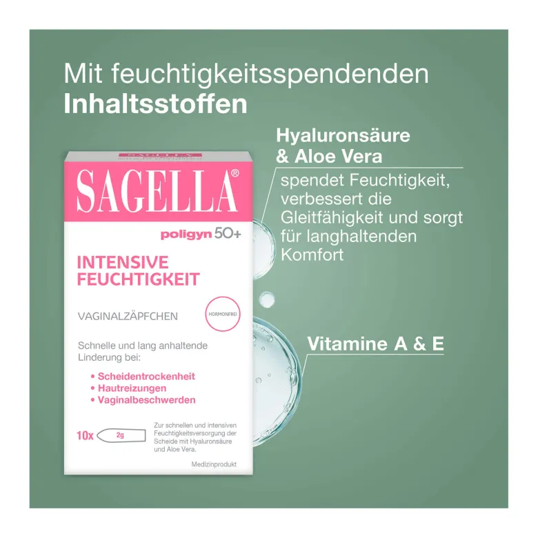 Sagella Poligyn 50+ Intensive Feuchtigkeit Vaginalzäpfchen, 10 St
