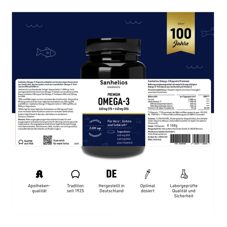 Sanhelios Premium Omega-3 Kapseln, 120 St