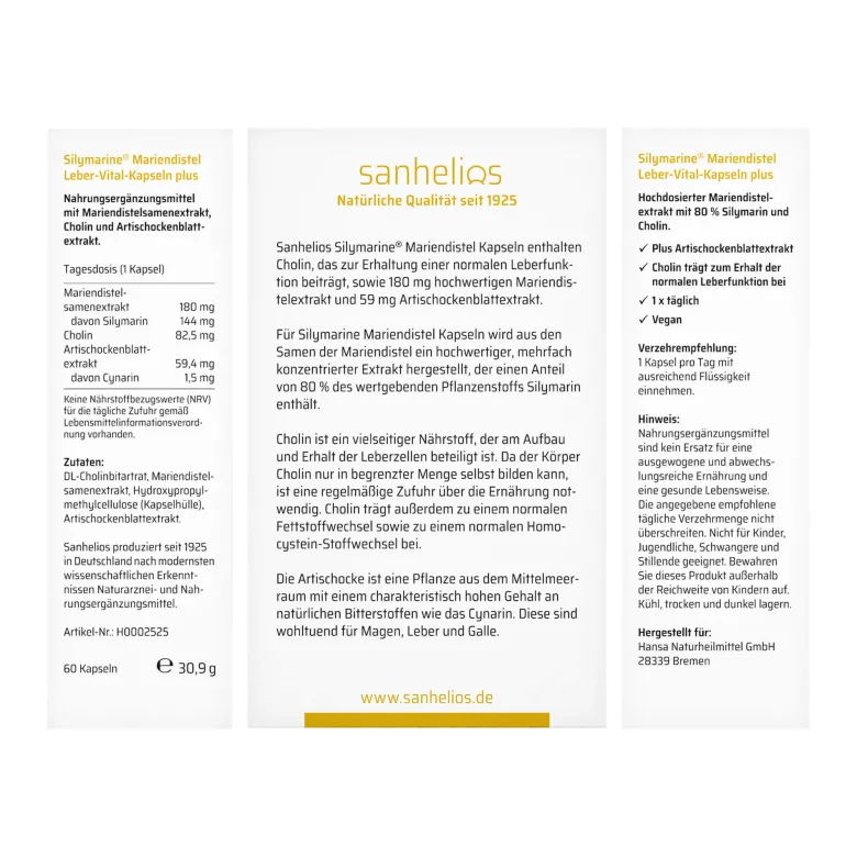 Sanhelios Silymarine Mariendistel Leber-Vital-Kapseln plus, 60 St